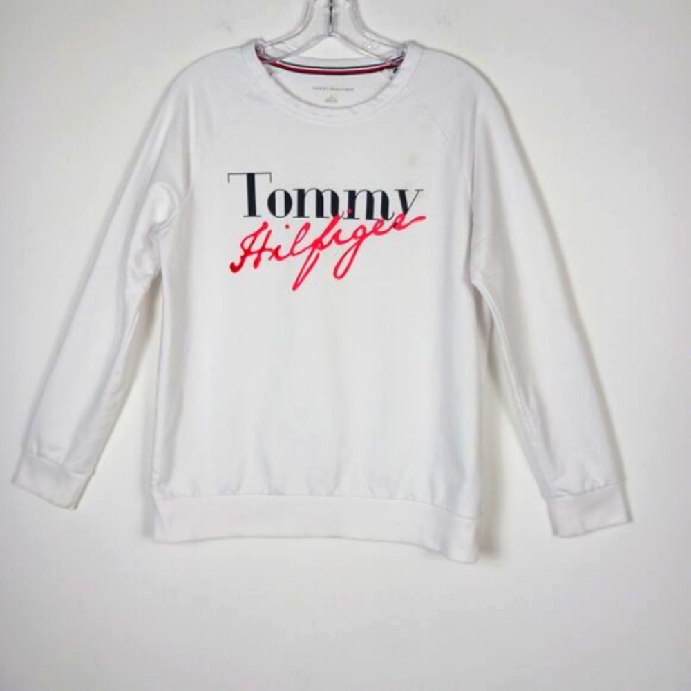 Tommy Hilfiger Womens M White Long Sleeve Pullover Sweatshirt